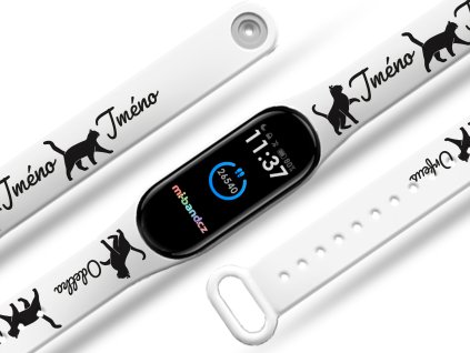 Náhradní náramek Mi band 3/4/5/6/7 na přání: Kočka + Jméno (Barva Vícebarevná, Pro Přístroj Xiaomi Mi Band 7)