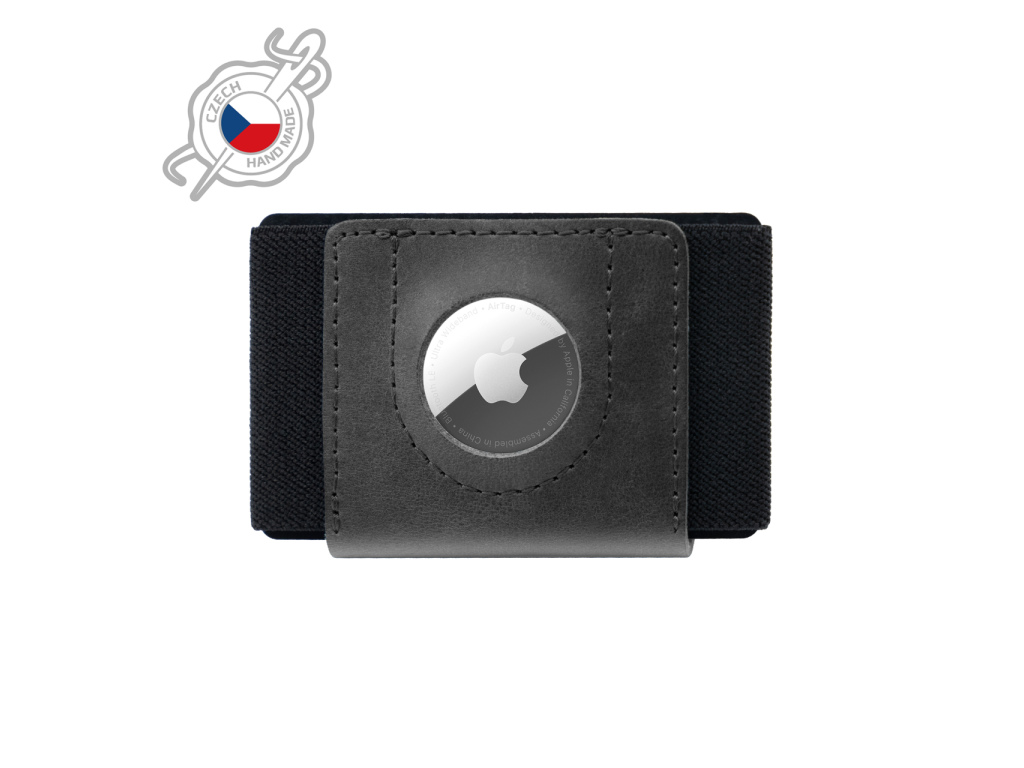 Kožená peněženka FIXED Tiny Wallet for AirTag z pravé hovězí kůže, černá (Barva Černá)