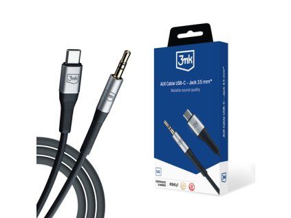 3mk AUX kabel USB-C na 3,5 mm jack – stříbrný