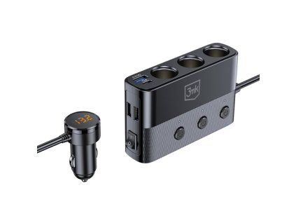 3mk Car Power Splitter 120W nabíječka do auta USB-C a USB-A – černá