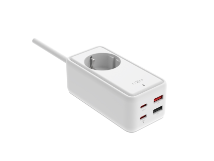 Síťový prodlužovací adaptér FIXED Charging Strip s 2× USB-C a 2× USB, GaN III, 3 m, PD 65 W, bílý