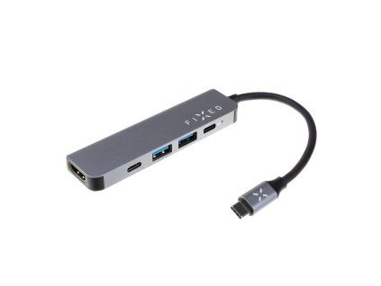 USB-C hub FIXED Mini 5-portový, hliníkový, šedý