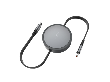 Navíjecí kabel FIXED Retractable Cable s konektory USB-C/USB-C, 1 m, PD 100W, 480 Mbps, šedý