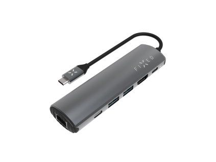 USB‑C hub FIXED Pro 6‑portový, hliníkový, šedý