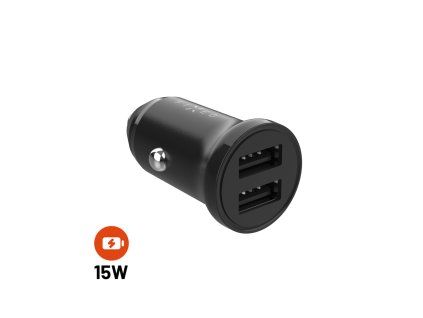 Autonabíječka FIXED s 2×USB, 15W Smart Rapid Charge, černá