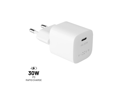 Síťová nabíječka FIXED Mini s USB-C výstupem a podporou PD, 30 W, bílá