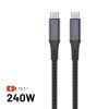 Nabíjecí a datový opletený kabel FIXED USB-C/USB-C, PD 3.1, USB4 Gen2 20Gbps, 4K60Hz, 240W, 1,2 m, šedý