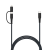 Nabíjecí a datový opletený kabel FIXED USB-C/USB-C s Lightning adaptérem, PD, MFi, 60W, 1,2 m, šedý