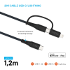Nabíjecí a datový opletený kabel FIXED USB-C/USB-C s Lightning adaptérem, PD, MFi, 60W, 1,2 m, šedý