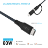 Nabíjecí a datový opletený kabel FIXED USB-C/USB-C s Lightning adaptérem, PD, MFi, 60W, 1,2 m, šedý