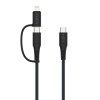 Nabíjecí a datový opletený kabel FIXED USB-C/USB-C s Lightning adaptérem, PD, MFi, 60W, 1,2 m, šedý