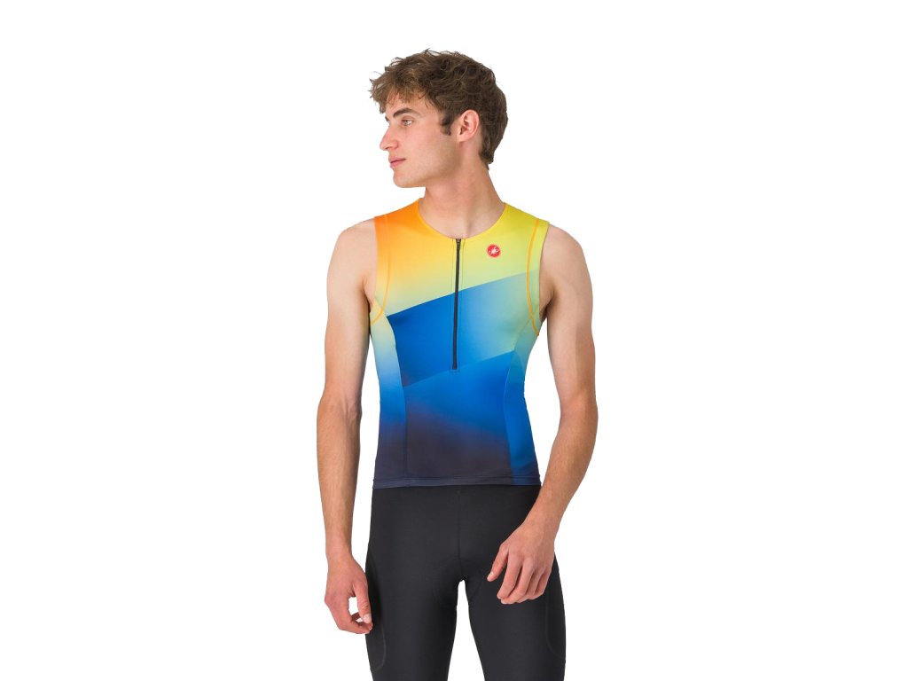 Castelli Free Speed 3 SLV Top, Belgian blue/ Multicolor Vivid orange  Triatlonový pánsky dres bez rukávov