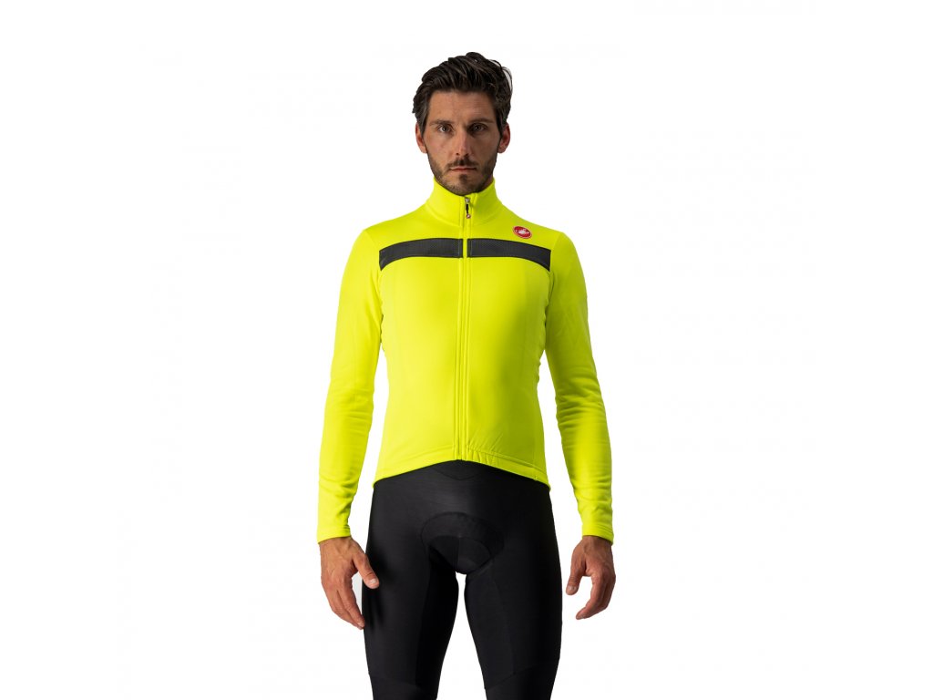 Castelli Puro 3 LS, Yellow fluo/ Black reflex  Zateplený cyklistický dres s dlhým rukávom