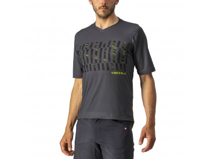 Castelli Trail Tech Tee, Dark grey/ Electric lime  Pohodlné funkčné tričko/dres na bicykel