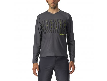 Castelli Trail Tech LS Tee, Dark grey/ Electric lime  Pohodlné funkčné tričko/dres na bicykel