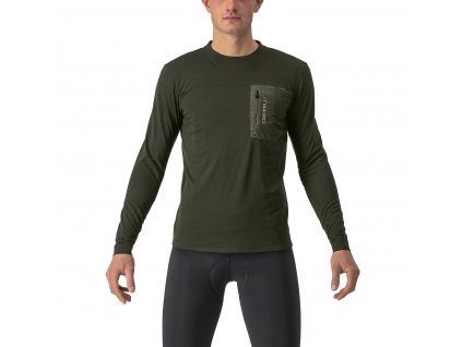Castelli Unlimited Merino LS, Forest green  Pánske tričko s dlhým rukávom určené pre gravel a traily