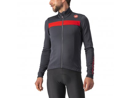 Castelli Puro 3 LS, Dark grey/ Red  Zateplený cyklistický dres s dlhým rukávom