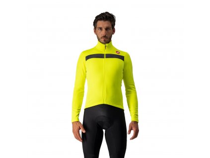 Castelli Puro 3 LS, Yellow fluo/ Black reflex  Zateplený cyklistický dres s dlhým rukávom