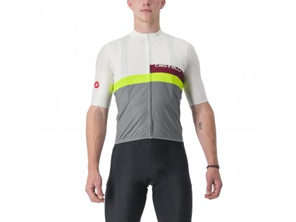 Castelli A Blocco SS, Ivory/ Bordeaux/ Electric lime/ Sedona sage  Pohodlný, pánsky, letný dres na bicykel