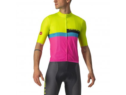 Castelli A Blocco SS, Electric lime/ Black/ Blue/ Magenta  Pohodlný, pánsky, letný dres na bicykel