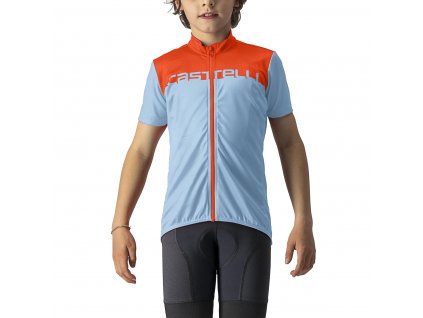 Castelli Neo Prologo jersey, Baby blue/ Scarlet lava  Detský cyklistický dres s krátkym rukávom