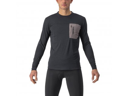 Castelli Unlimited Merino LS, Light black  Pánske tričko s dlhým rukávom určené pre gravel a traily