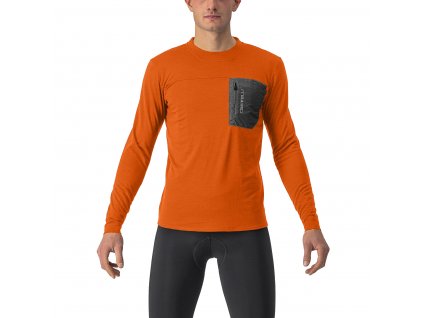 Castelli Unlimited Merino LS, Orange  Pánske tričko s dlhým rukávom určené pre gravel a traily