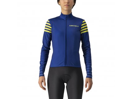 Castelli Autunno W LS jersey, Soldalite blue/ Brilliant yellow  Dámsky zateplený dres s dlhým rukávom