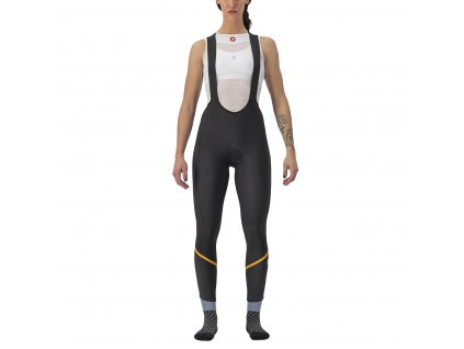 Castelli Velocissima W DT Bibtight, Black/ Melon/ Silver reflex  Dámske dlhé zateplené nohavice s trakmi určené do suchých podmienok