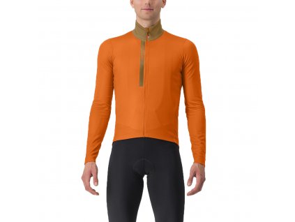 Castelli Entrata Thermal, Red orange/ Urban gray  Pánsky zateplený cyklistický dres do chladných podmienok