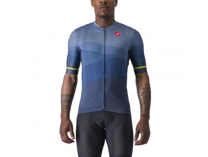 Castelli Orizzonte, Belgian blue/ Light steel blue/ Electric lime  Pánsky letný dres v pohodlnom strihu