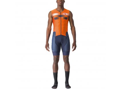 Castelli TRI Free Sanremo 2 Suit SLV, Brilliant orange/ Belgian blue-White  Triatlon kombinéza pre dlhšie disciplíny