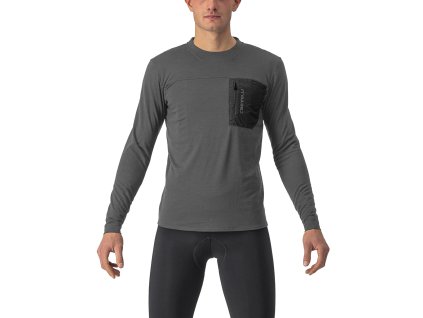 Castelli Unlimited Merino LS, Dark gray/ Black  Pánske tričko s dlhým rukávom určené pre gravel a traily