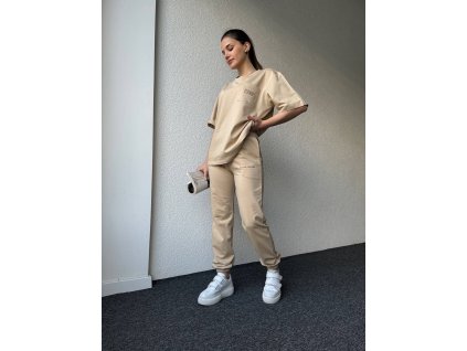 Tepláková souprava Casual Sport tepláky s tričkem krémová CST3