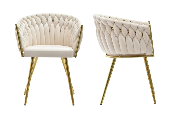 Čalúnená stolička Emily béžová – zlaté nožičky