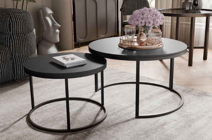 Okrúhly konferenčný stolík Cira 2v1 čierna matná