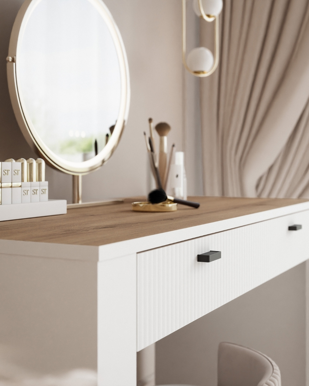 Toaletný stolík so zrkadlom a osvetlením – ilustračný obrázok