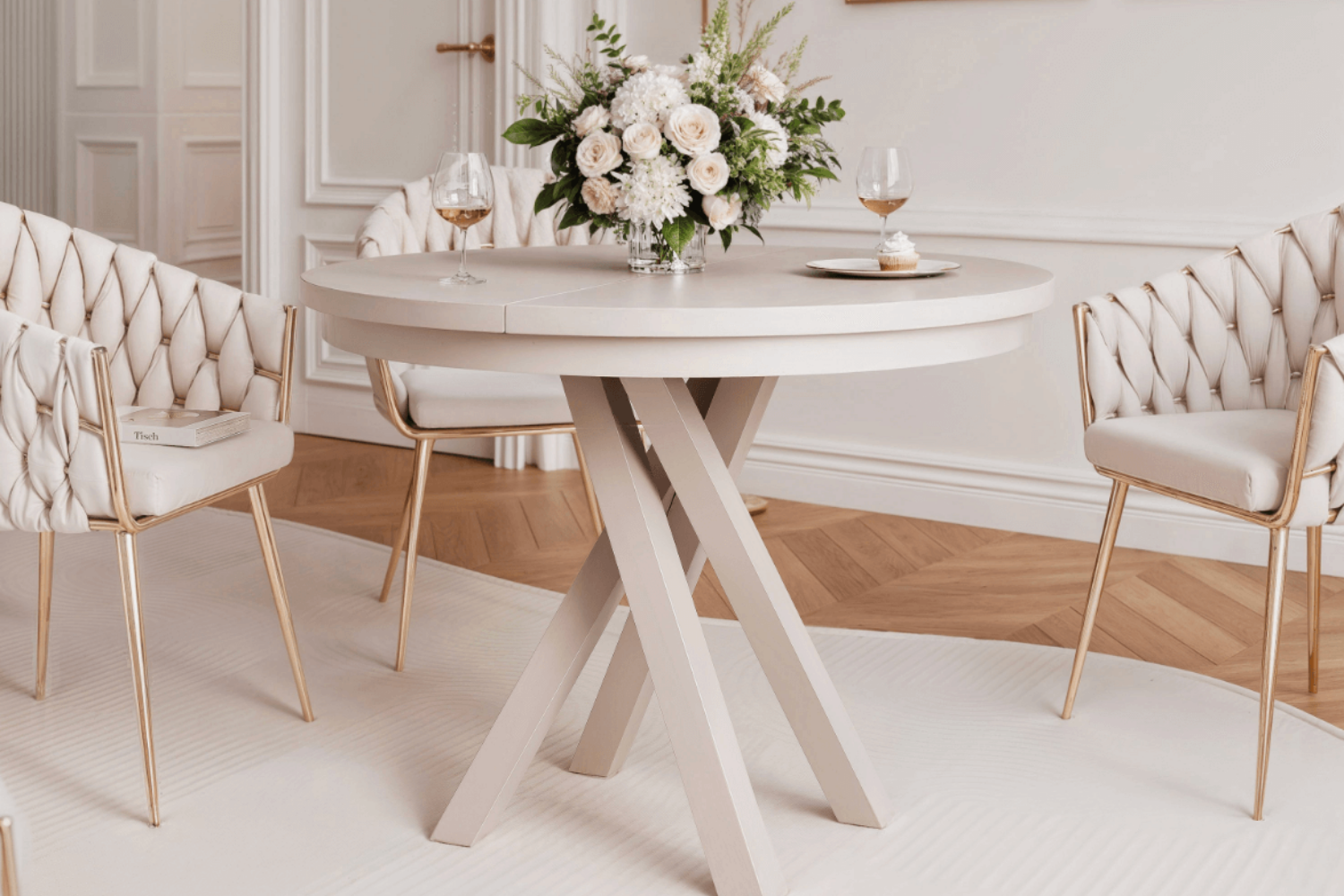 Okrúhly rozkladací jedálenský stôl Marcius 100–140 cm kašmír