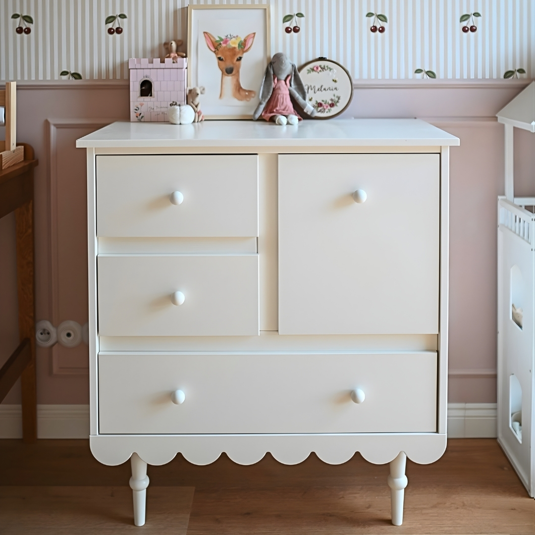 Detská komoda PONY – biela trojzásuvková komoda