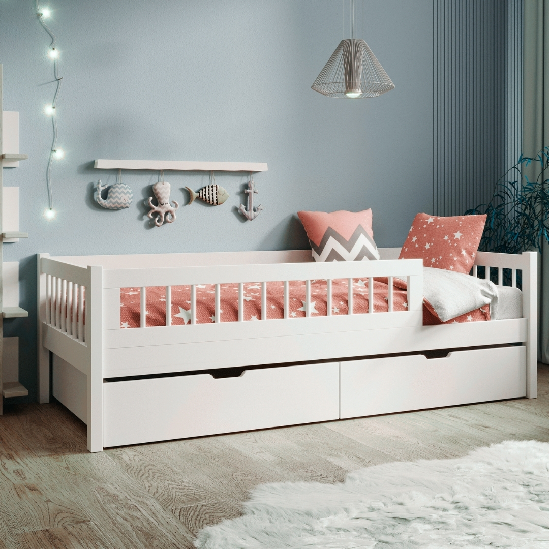 Detská postel FLORA 180x80 – biela / drevený rám