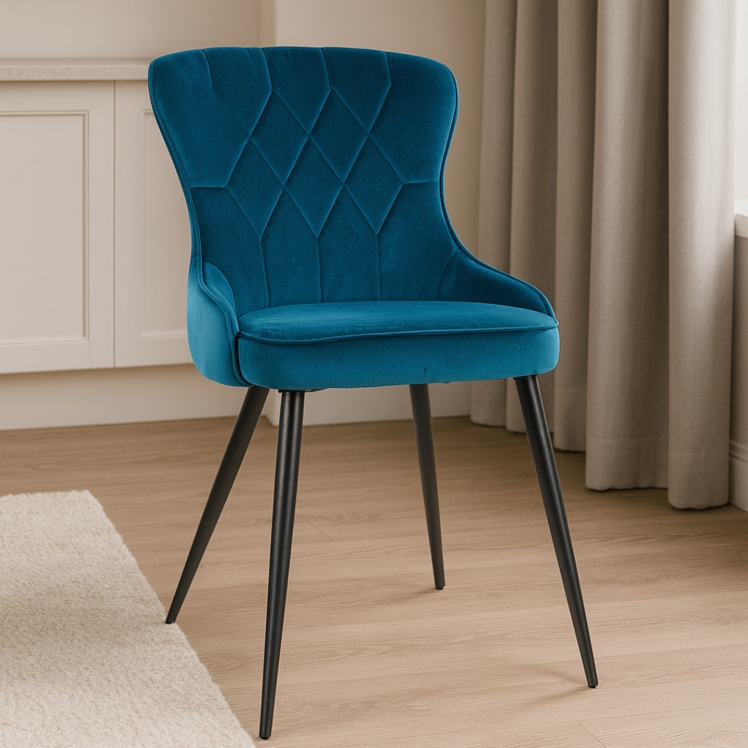 Jedálenská stolička KAYLA – tyrkysová, čierna kovová podnož