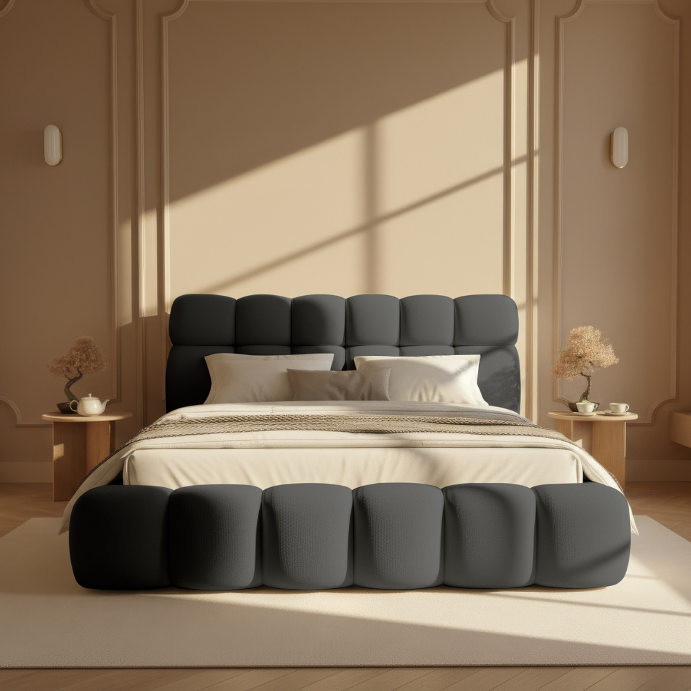 Čalúnená posteľ LEA – detail čela a poťahu