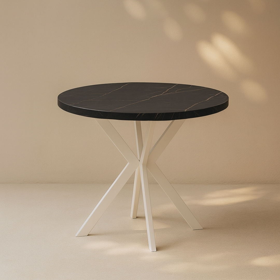 Okrúhly rozkladací jedálenský stôl MARION – dizajnový jedálenský stôl s kovovou podnožou