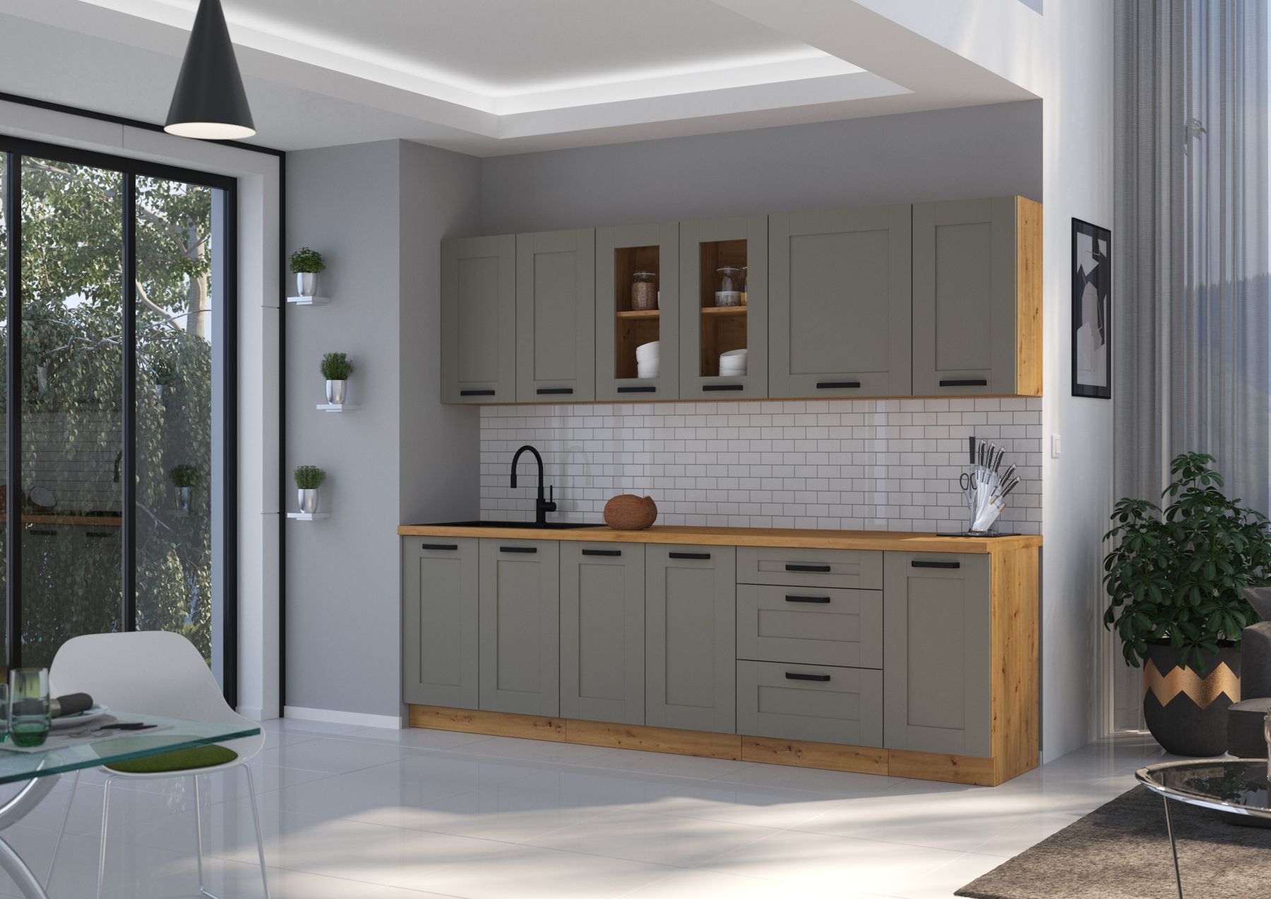 Kuchynská linka LALE 260 cm kašmírovo sivá + dub artisan