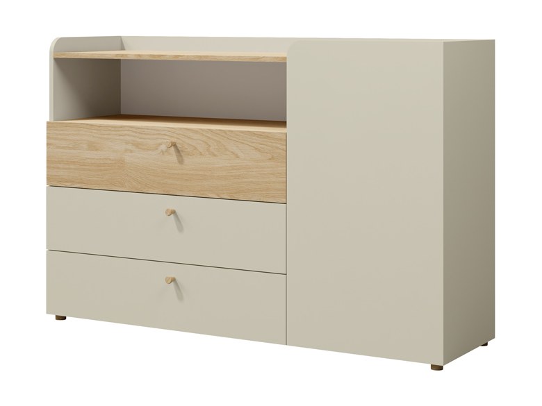 Detská komoda YUKI 140 cm šedobéžová + dub olejovaný