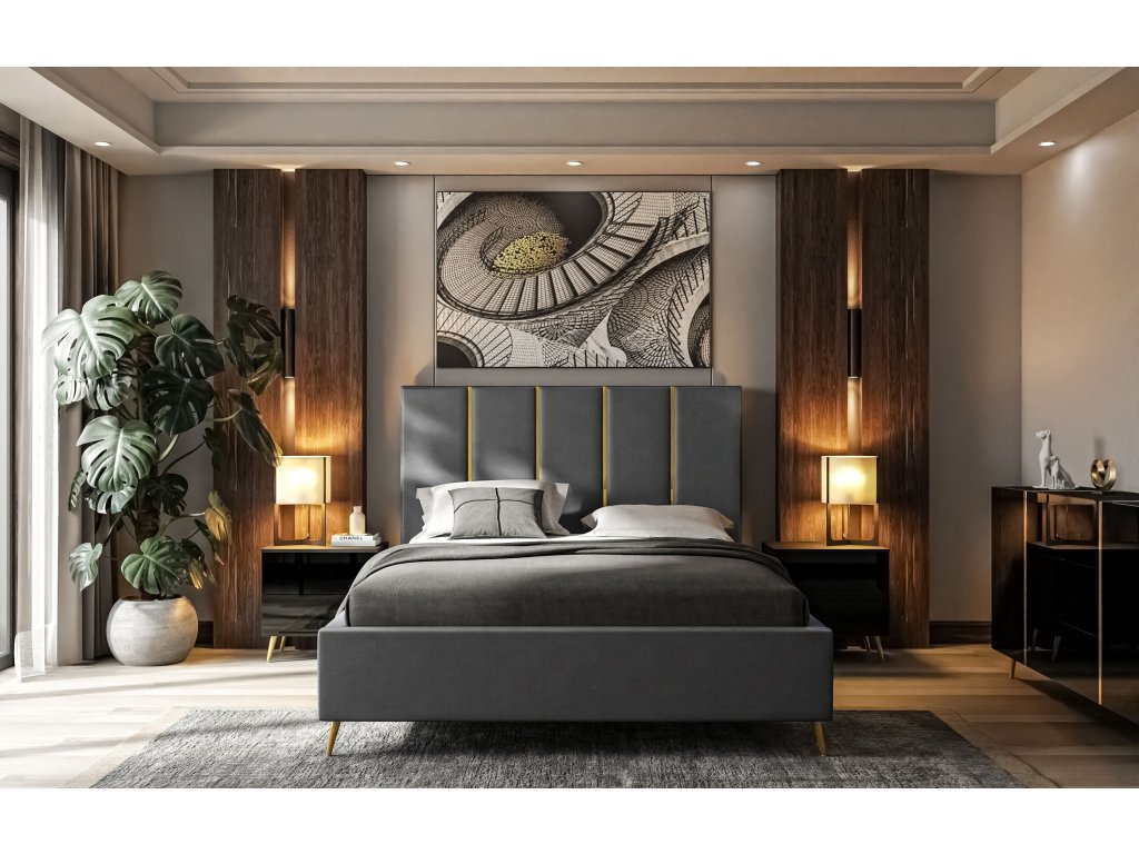 Dizajnová manželská posteľ TIFF 180x200 šedá zamatová látka