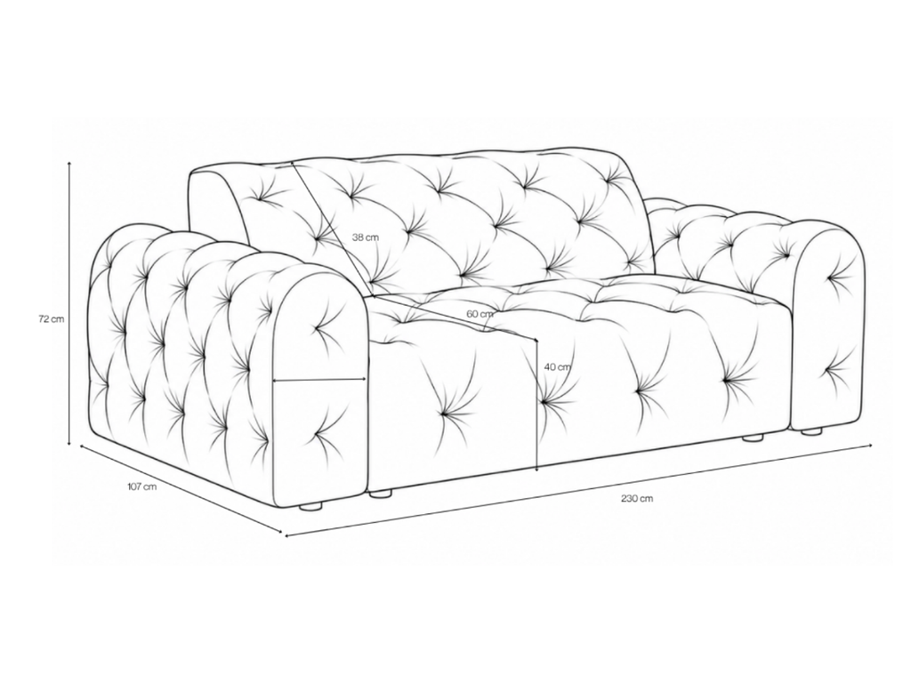 Trojmiestna sedačka RHETT 230 cm – rozmery 230 × 107 × 72 cm