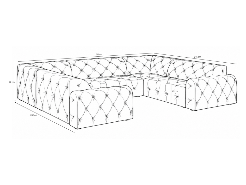 Sedačka RHETT U 318 cm – rozmery 318 × 245 × 72 cm