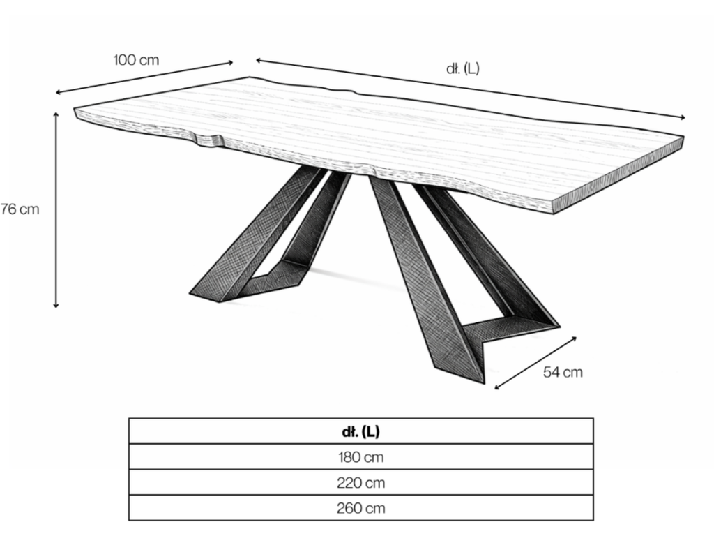 Jedálenský stôl VIGGO 260 cm dubová dyha – rozmery