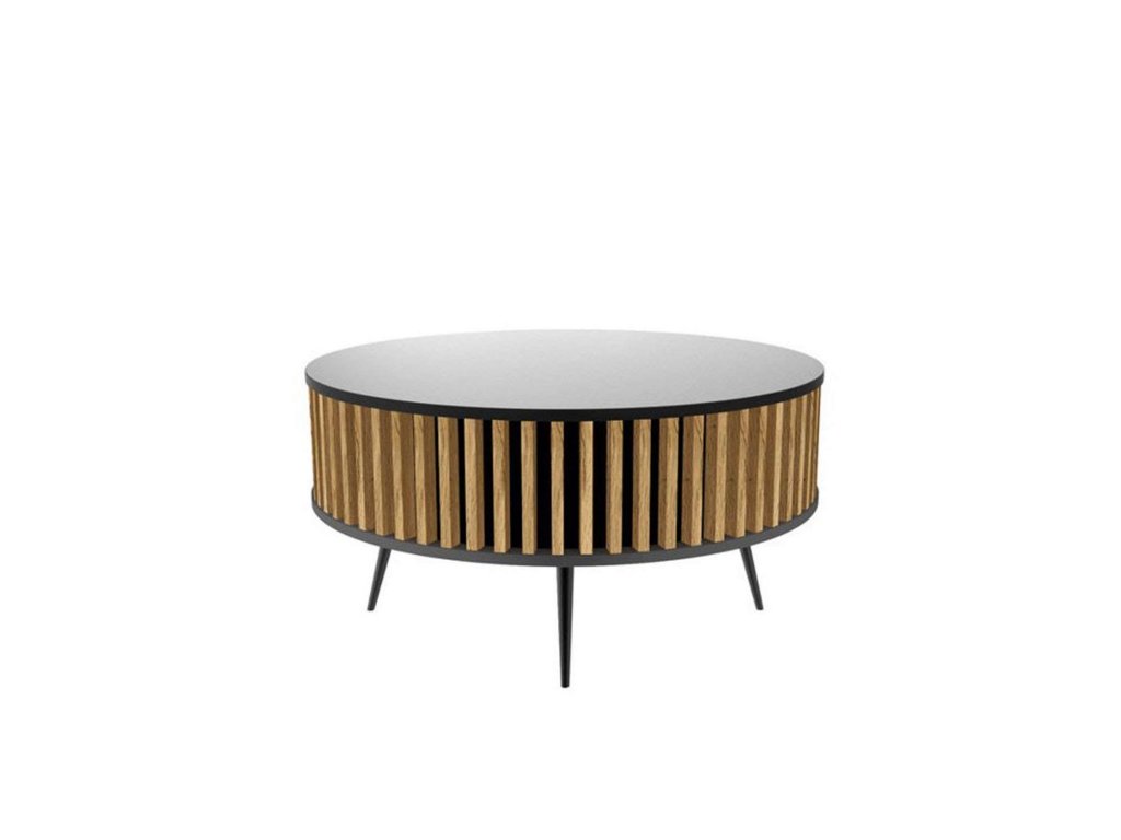 Okrúhly konferenčný stolík ELIOT s lamelami čierna matná + dub Artisan |  Catalina